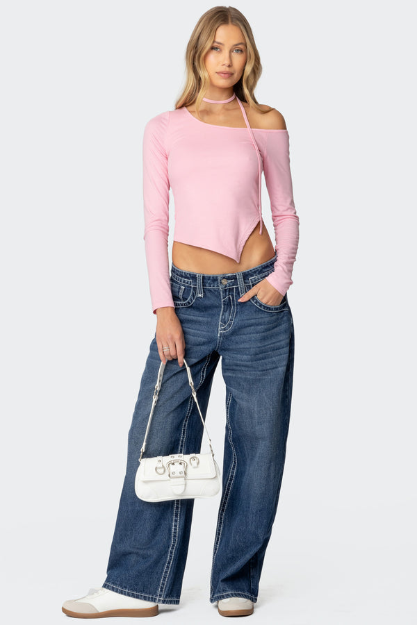 Edikted Asymmetric Two Piece Choker Top Light Pink