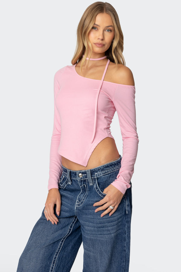 Edikted Asymmetric Two Piece Choker Top Light Pink