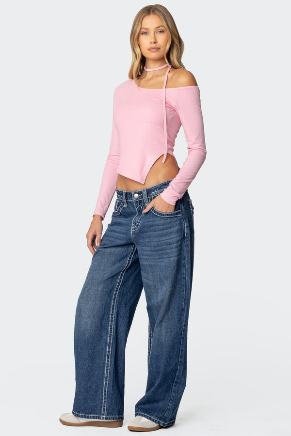 Edikted Asymmetric Two Piece Choker Top Light Pink