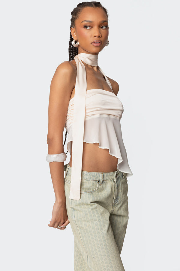 Edikted Asymmetric Two Piece Scarf Top Cream