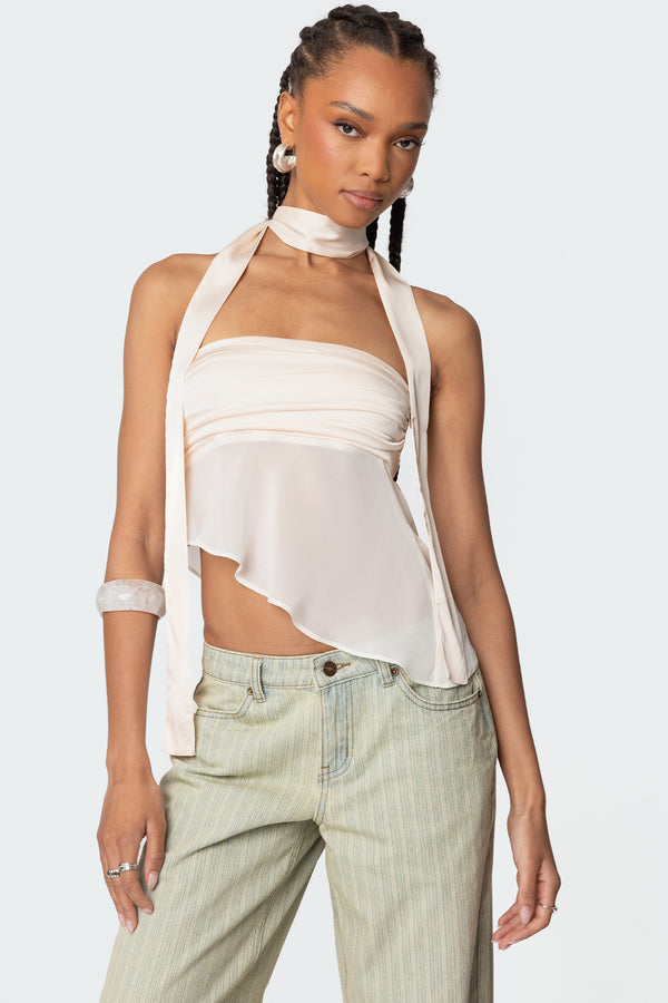 edikted Asymmetric Two Piece Scarf Top cream