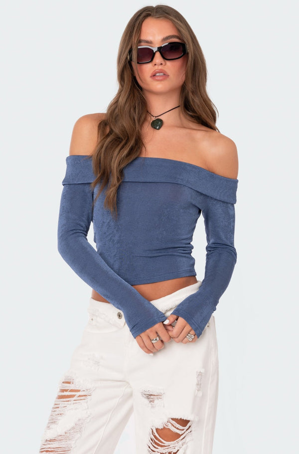 edikted Athena Fold Over Top blue