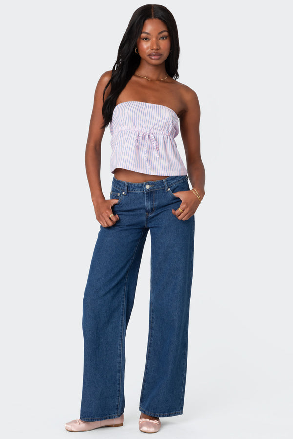 Edikted Augusta Pinstripe Strapless Top Light Pink