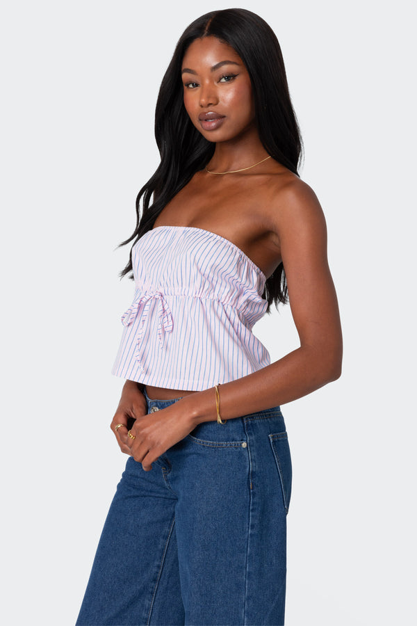 Edikted Augusta Pinstripe Strapless Top Light Pink