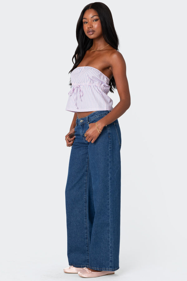 Edikted Augusta Pinstripe Strapless Top Light Pink