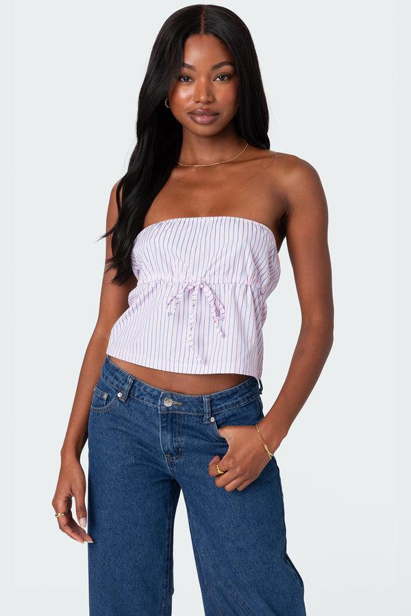 edikted Augusta Pinstripe Strapless Top light pink