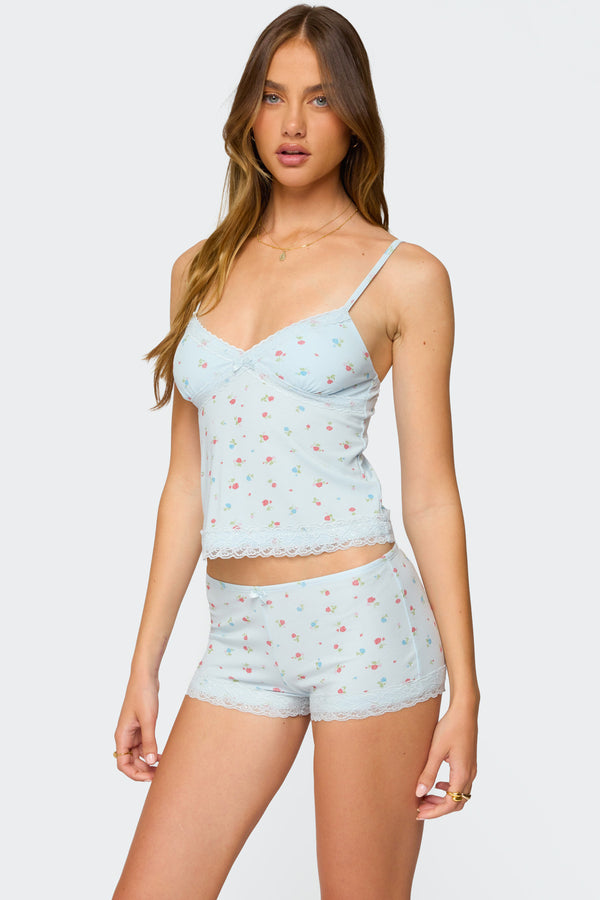Edikted Aurea Lacey Floral Tank Top Light Blue