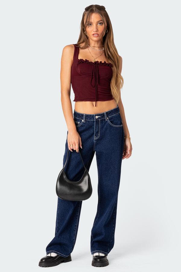Edikted Aurelia Bustier Mesh Top Burgundy