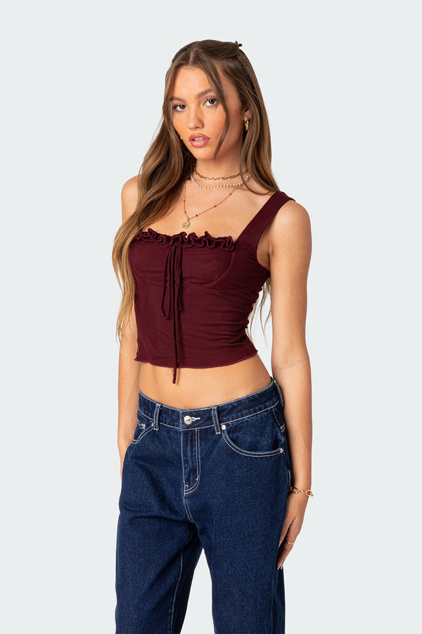 Edikted Aurelia Bustier Mesh Top Burgundy