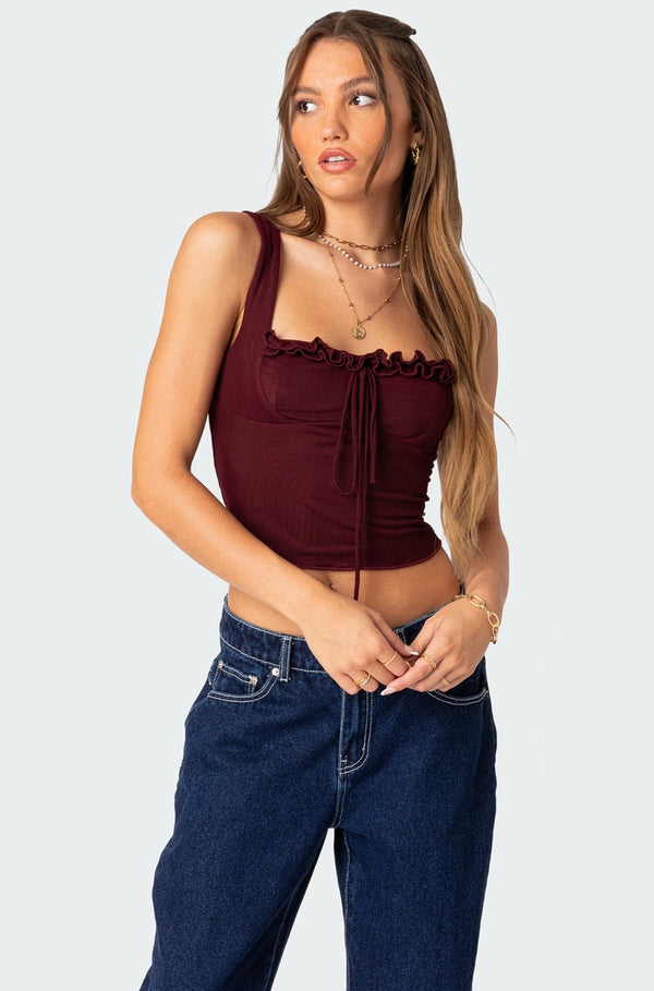 edikted Aurelia Bustier Mesh Top burgundy