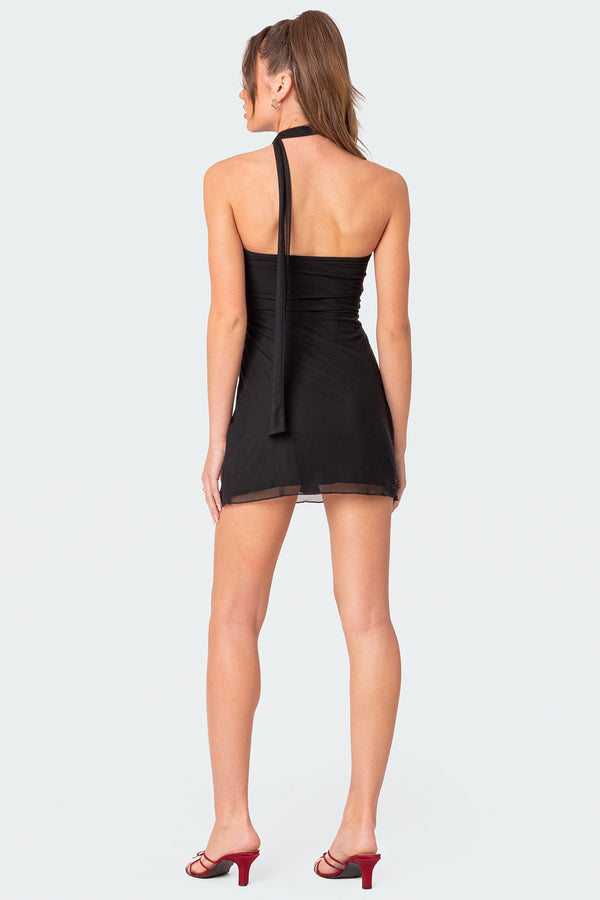 Edikted Aurely Scarf Mesh Mini Dress Black