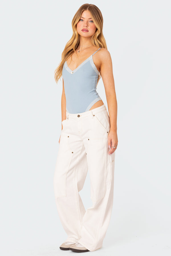 Edikted Aurora Lace Trim Bodysuit Light Blue