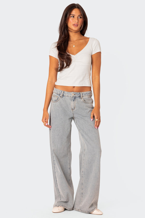 Edikted Ava V Neck Ruched Top White