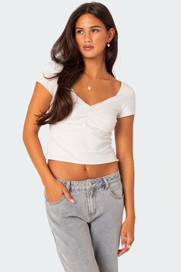 edikted Ava V Neck Ruched Top white