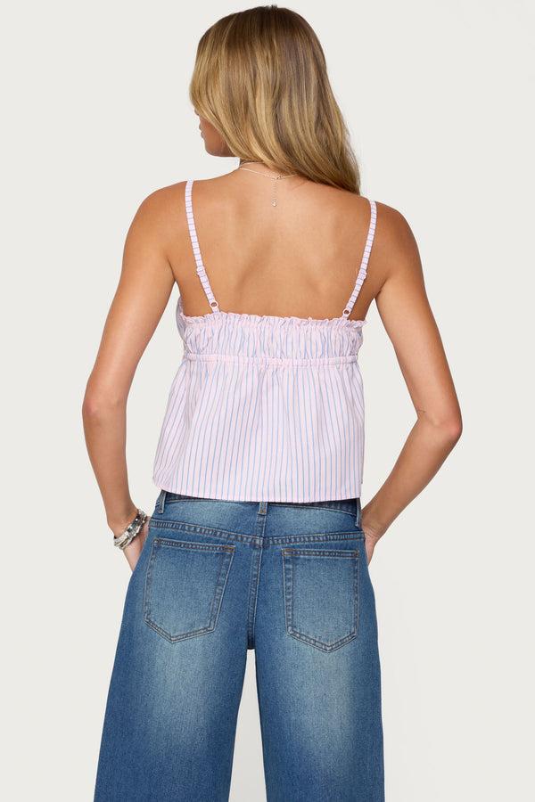 Edikted Avenly Striped Tie Front Babydoll Top Pink