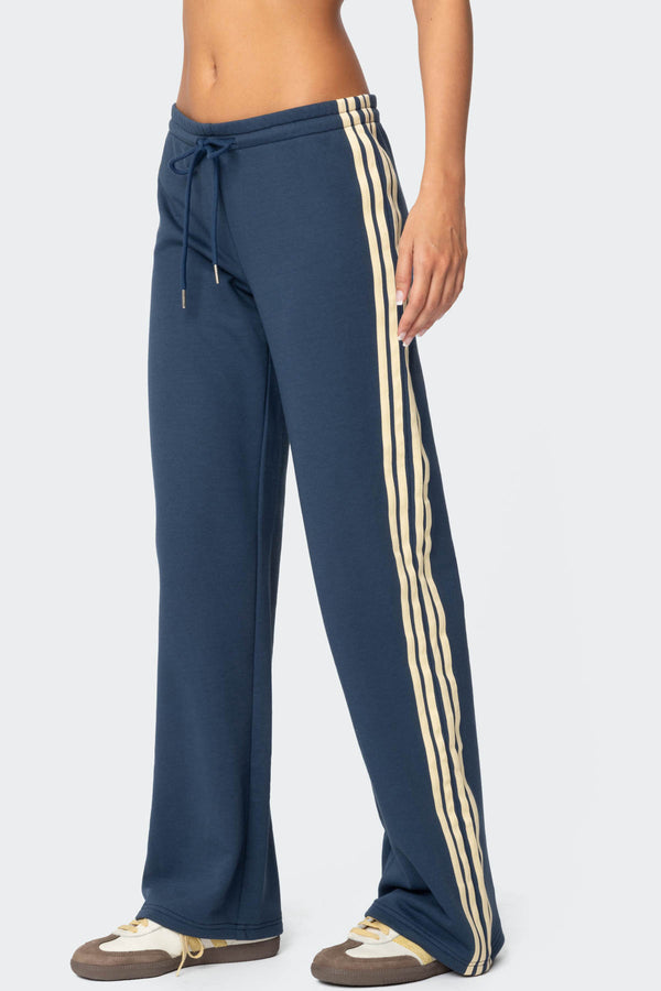 Edikted Averie Contrast Striped Sweatpants Blue