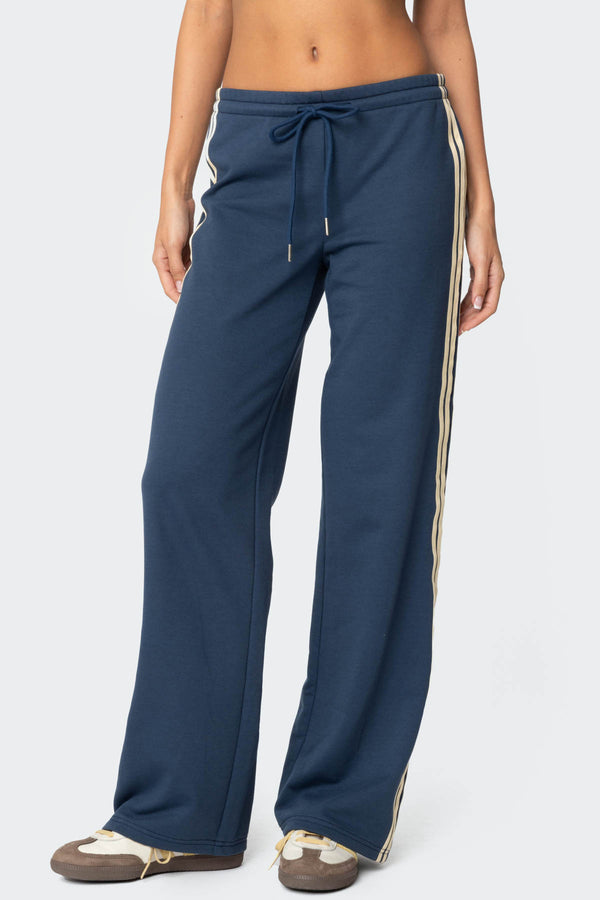 Edikted Averie Contrast Striped Sweatpants Blue
