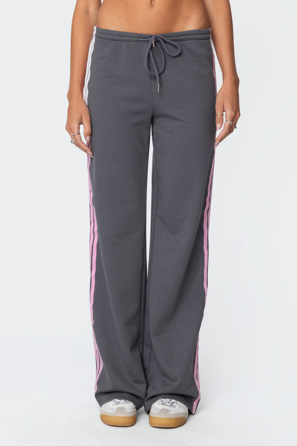 Edikted Averie Contrast Striped Sweatpants Gray