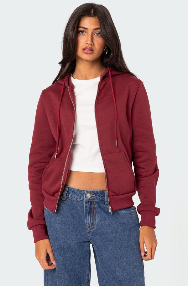 edikted Avery Zip Up Hoodie burgundy