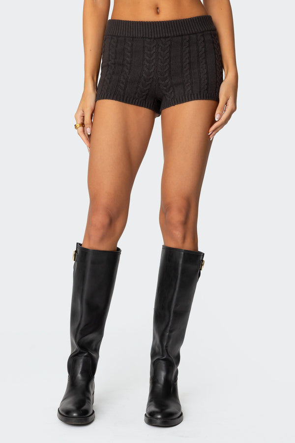 Edikted Avey Cable Knit Shorts Dark Gray