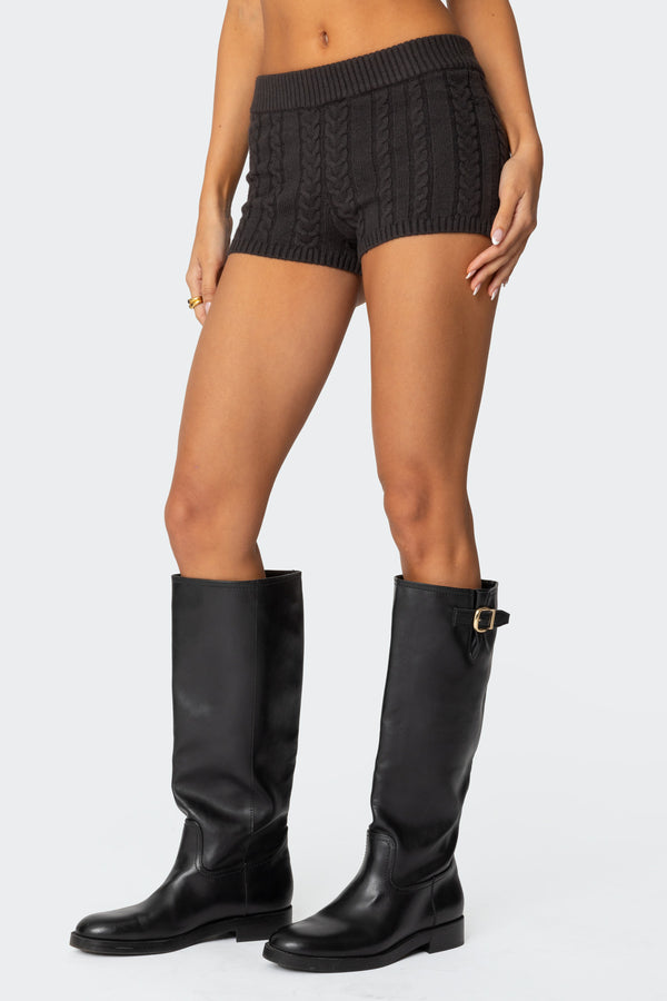 Edikted Avey Cable Knit Shorts Dark Gray