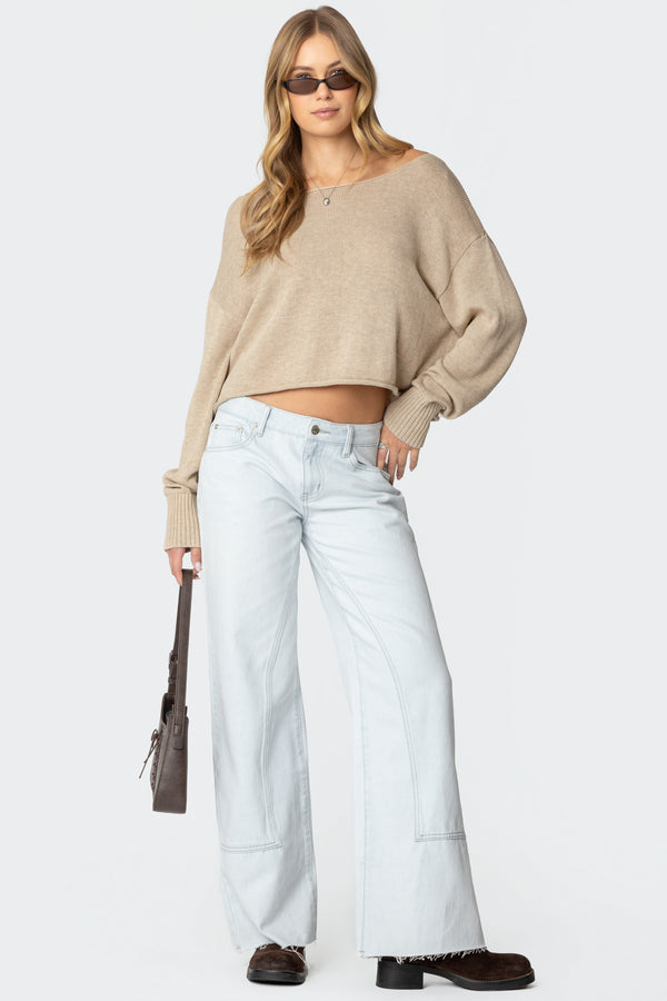 Edikted Aviv Wide Neck Oversized Sweater Beige