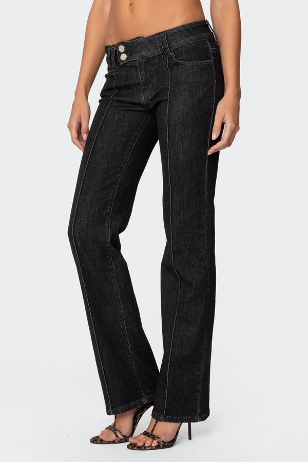 Edikted Avril Boot Cut Low Rise Jeans Black Washed
