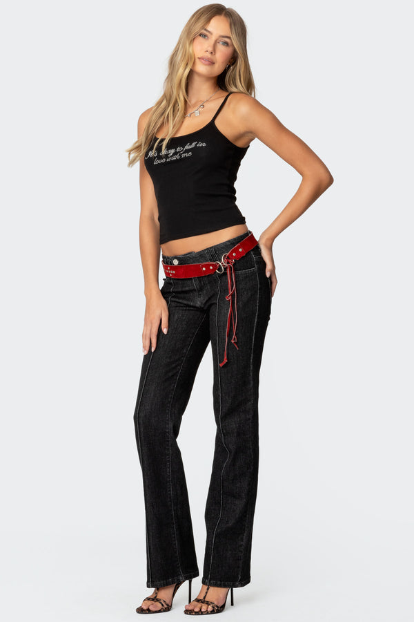 Edikted Avril Boot Cut Low Rise Jeans Black Washed