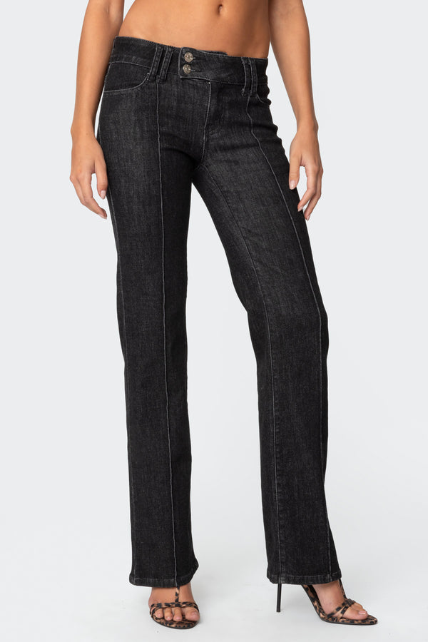 Edikted Avril Boot Cut Low Rise Jeans Black Washed