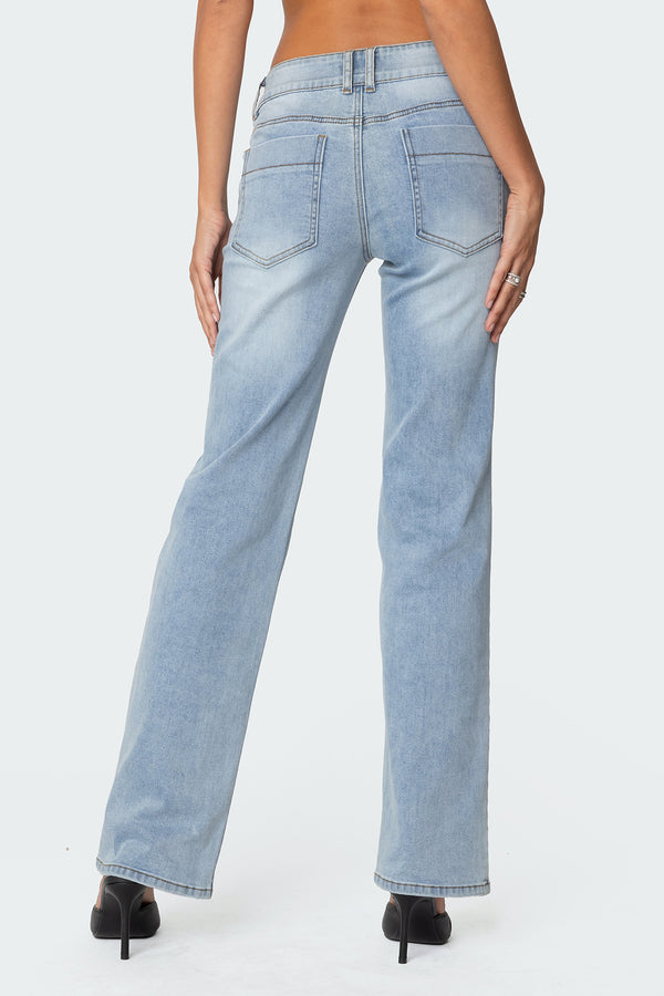 Edikted Avril Boot Cut Low Rise Jeans Light Blue