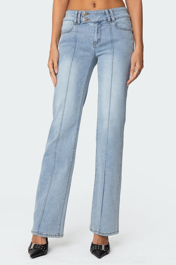 Edikted Avril Boot Cut Low Rise Jeans Light Blue