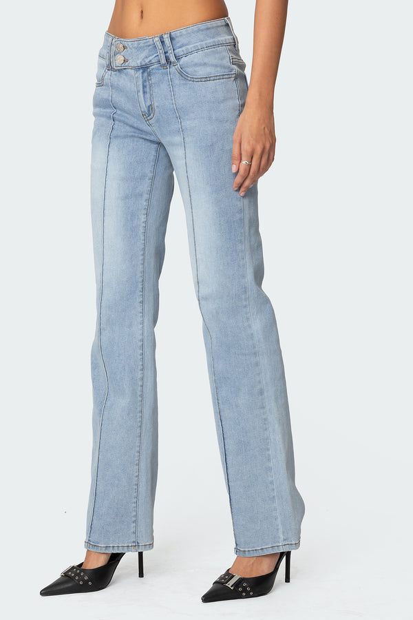 Edikted Avril Boot Cut Low Rise Jeans Light Blue