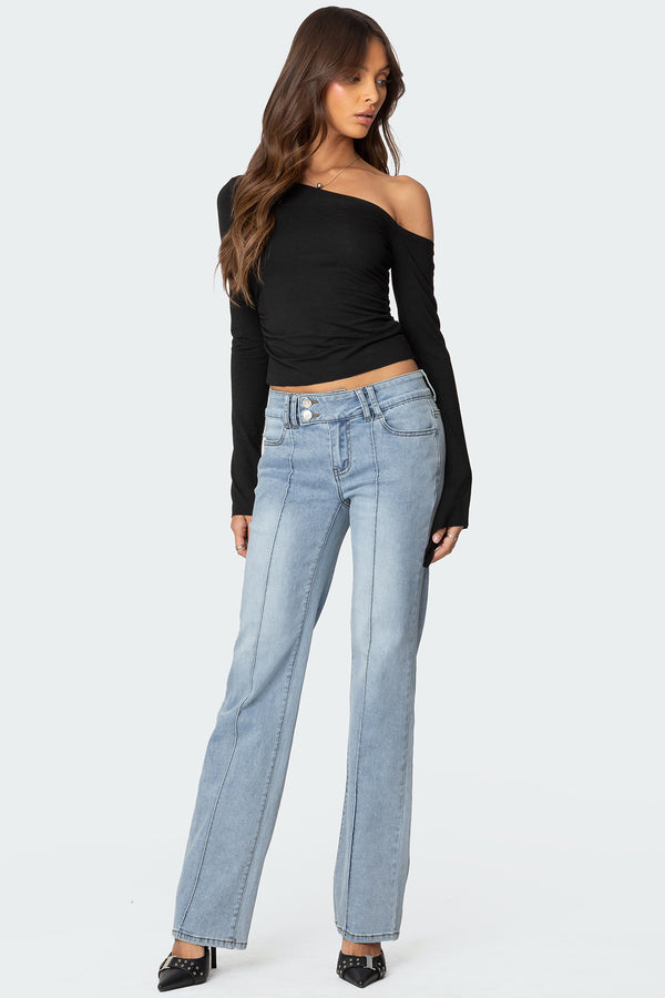 edikted Avril Boot Cut Low Rise Jeans light blue