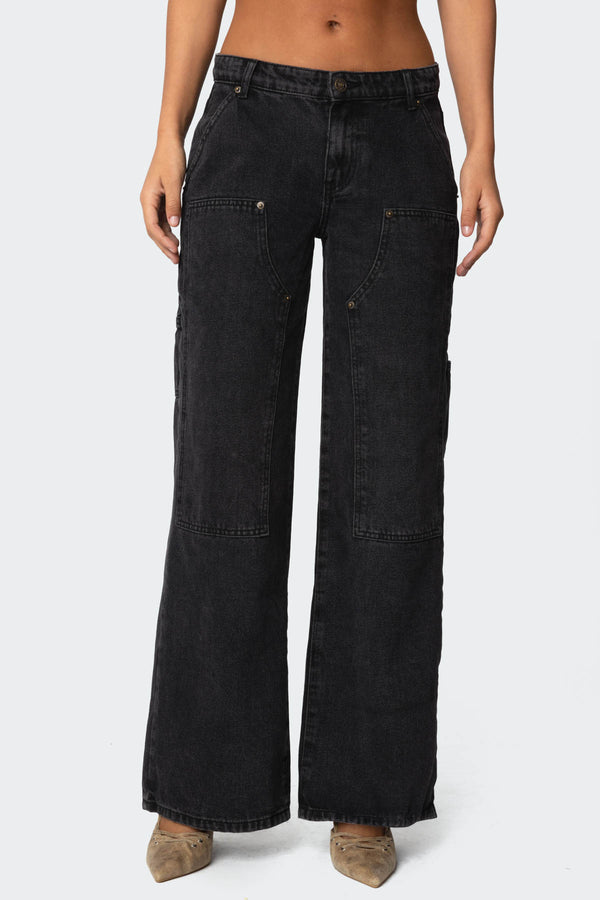 Edikted Ayla Low Rise Carpenter Jeans Black Washed
