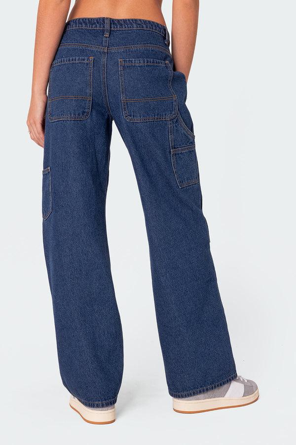 Edikted Ayla Low Rise Carpenter Jeans Blue