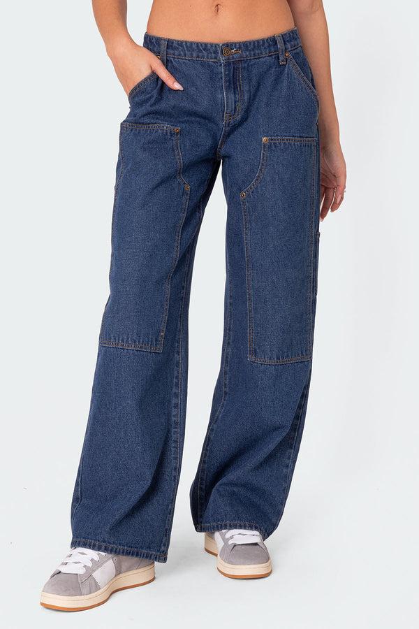 edikted Ayla Low Rise Carpenter Jeans blue