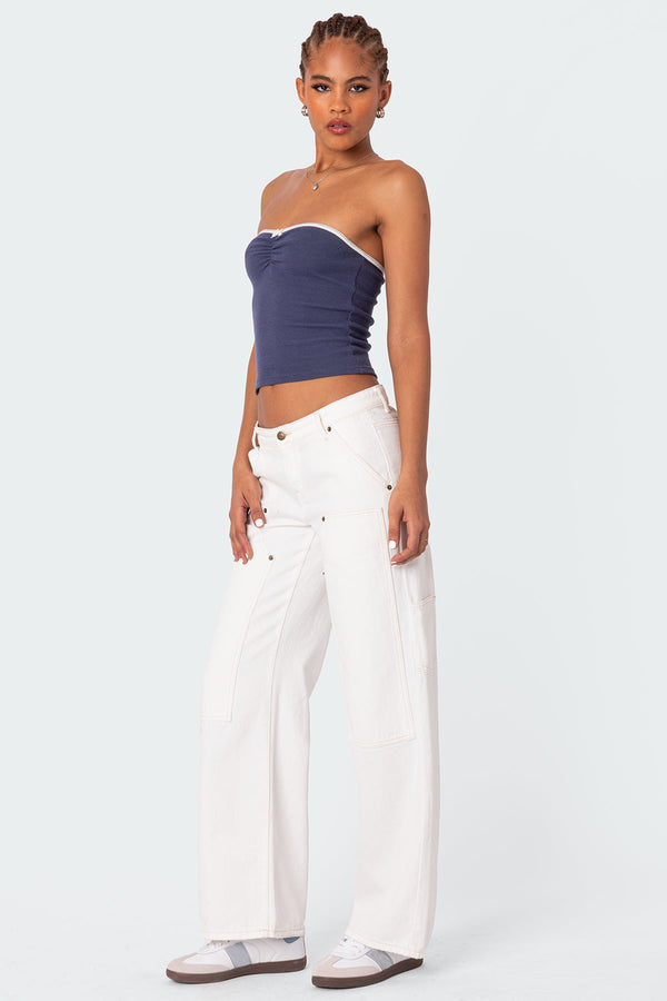 Edikted Ayla Low Rise Carpenter Jeans White