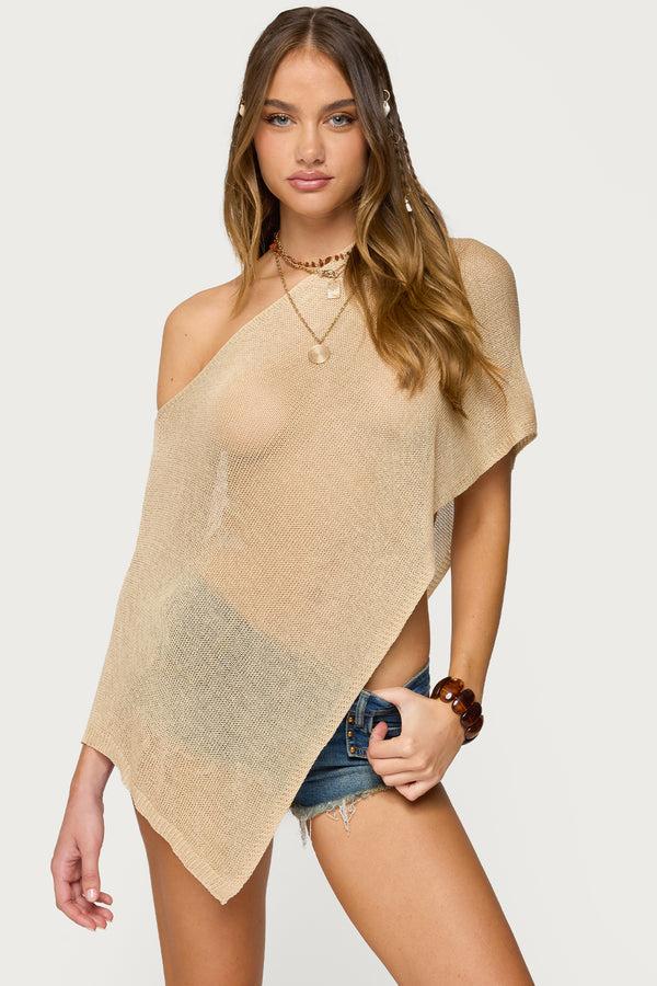 edikted Azalia Asymmetric Knit Poncho beige