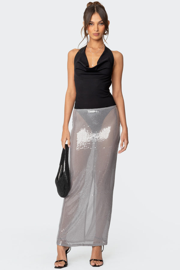 Edikted Backless Cowl Neck Bodysuit Black