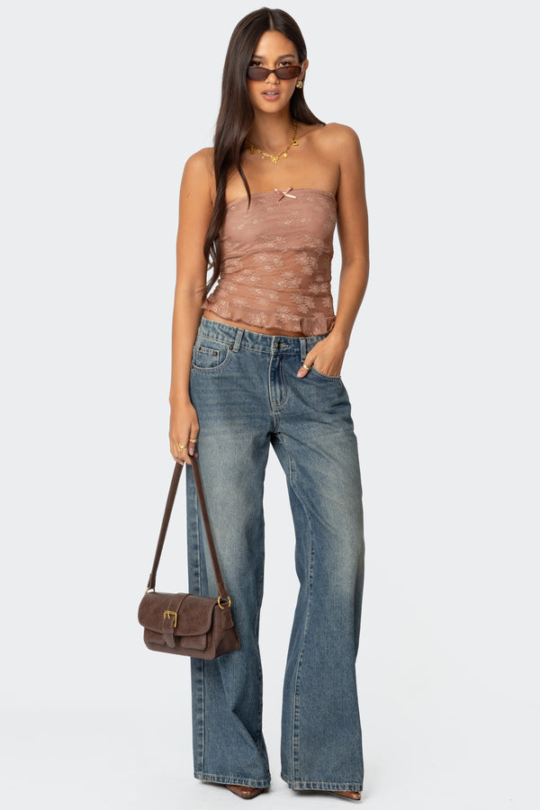 Edikted Ballet Sheer Lace Tube Top Brown