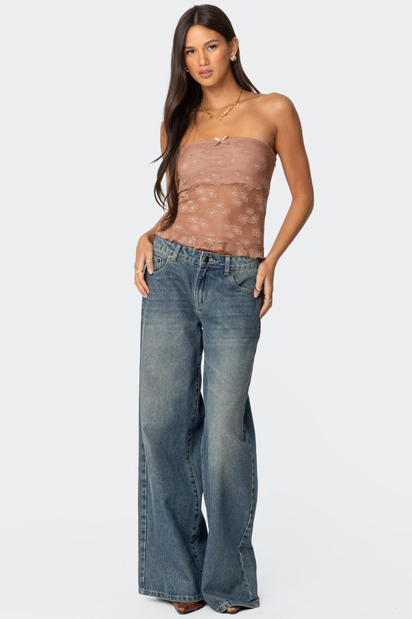 Edikted Ballet Sheer Lace Tube Top Brown