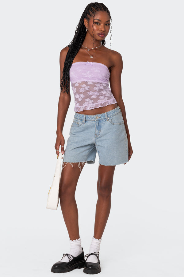Edikted Ballet Sheer Lace Tube Top Lilac