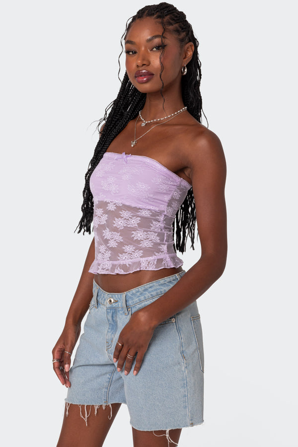 Edikted Ballet Sheer Lace Tube Top Lilac