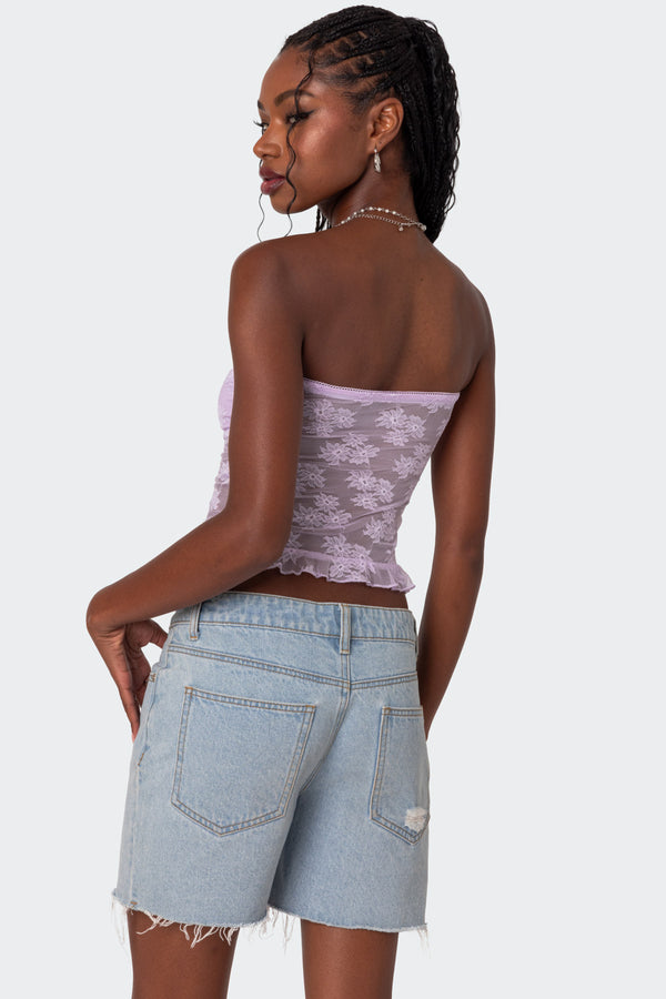 Edikted Ballet Sheer Lace Tube Top Lilac