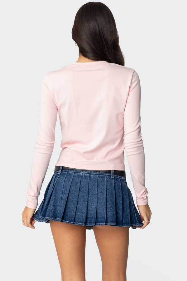 Edikted Bambi Bow Long Sleeve Top Light Pink