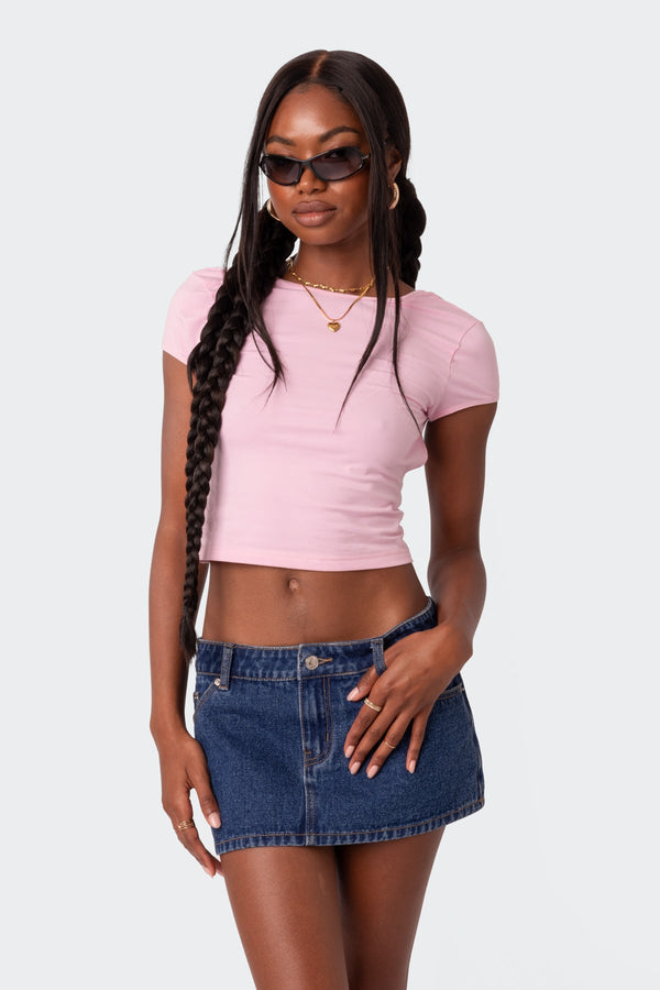 Edikted Bambi Open-Back T-Shirt Light Pink