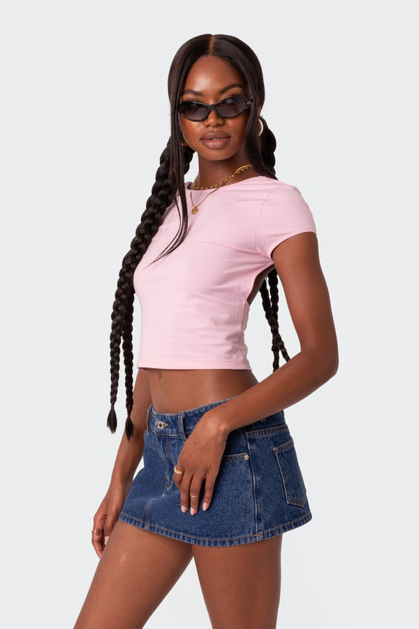 Edikted Bambi Open-Back T-Shirt Light Pink