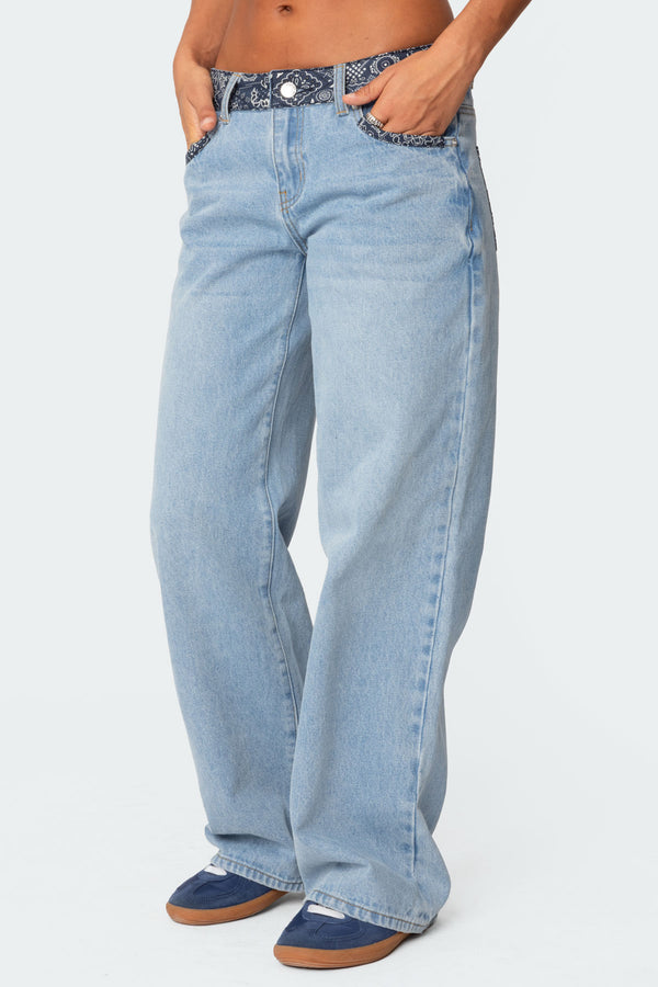 Edikted Bandana Bliss Low Rise Jeans Blue Washed