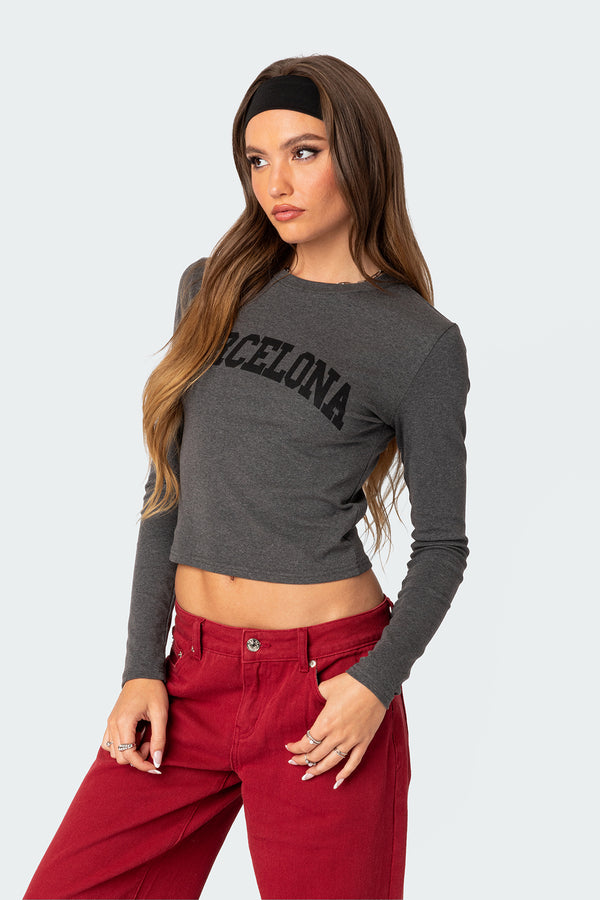 Edikted Barcelona Long Sleeve T-Shirt Dark Gray