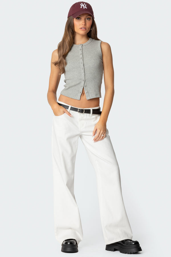 Edikted Basel Button Up Tank Top Gray Melange